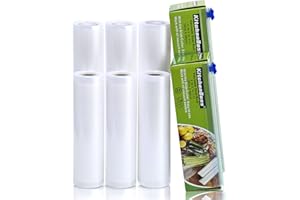 Vacuum Sealer Rolls Bag, 6 Pack 8"x16.5' and 11"x16.5' Food vacuum Save Bag Rolls with Cutter Box,100 feet Sous Vide Roll Bag,By KitchenBoss