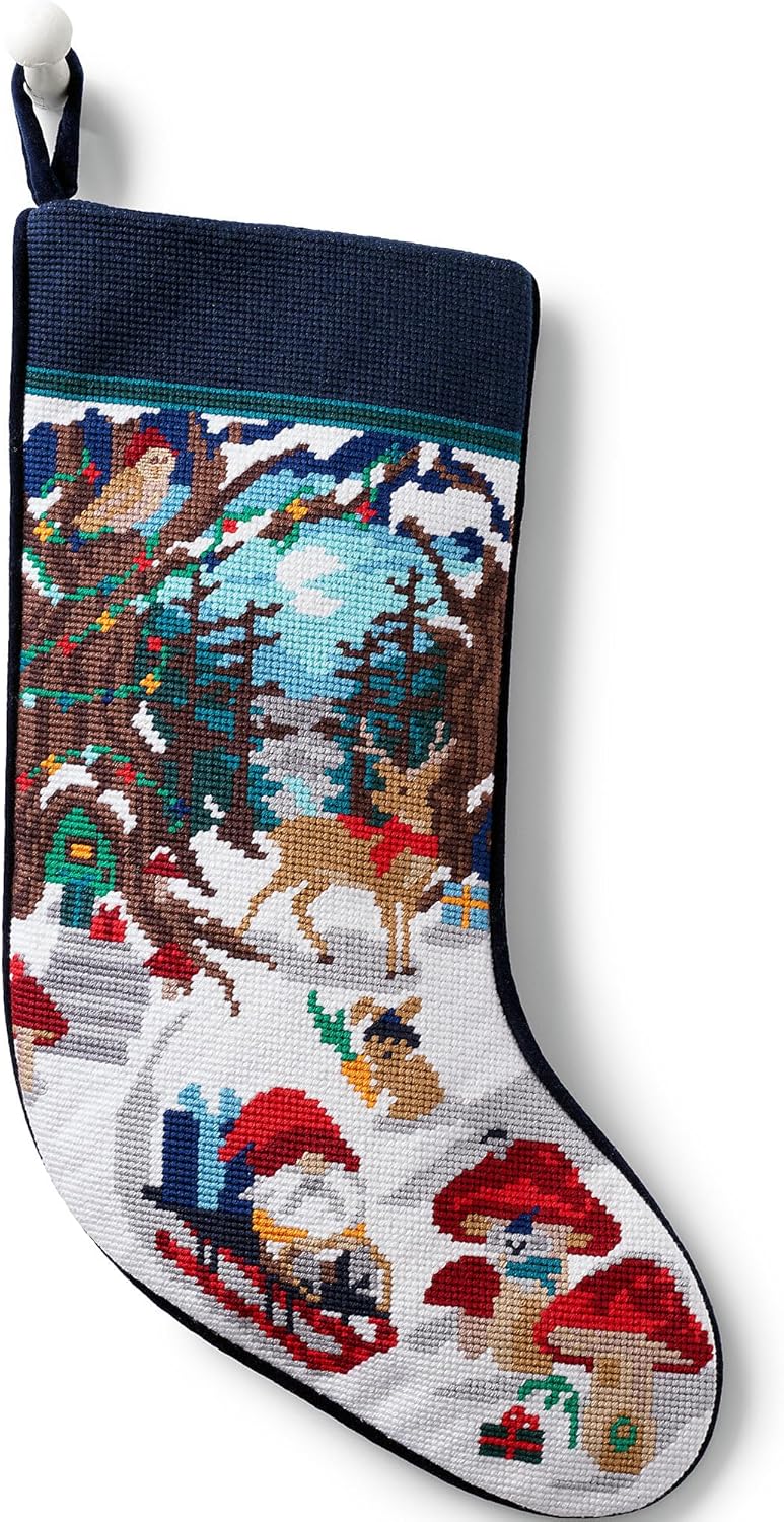 Stockings & Holders - Lands' End Needlepoint Stockings Nordic Gnomes Regular No Sz
