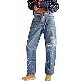 LifeShe Women's Baggy Barrel Jeans Casual Boyfriend Mid Rise Drawstring Wide Leg Denim Pants