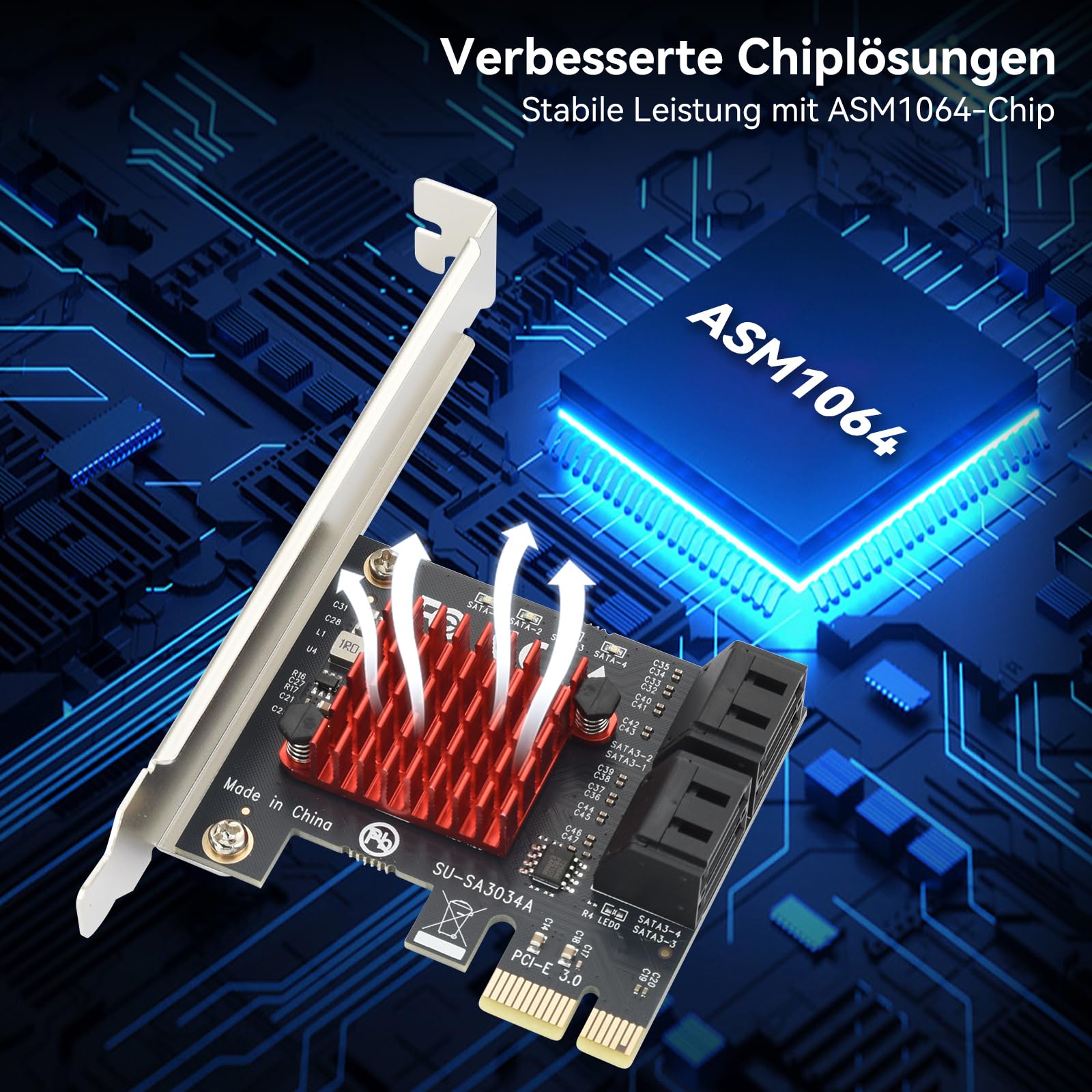 ELUTENG PCI-E zu SATA Adapter 4-Port PCIe Erweiterungskarte 6Gbps SATA 3.0 Controller PCI Express Controller Card mit Low-Profile Halterung für Windows/Linux, Non-Raid, Booten als Systemfestplatte 4