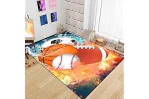 WJLBKGU Sports Rug - Basketball, Football, Soccer, Baseball for Boys Room & Playroom, 5x7 Feet