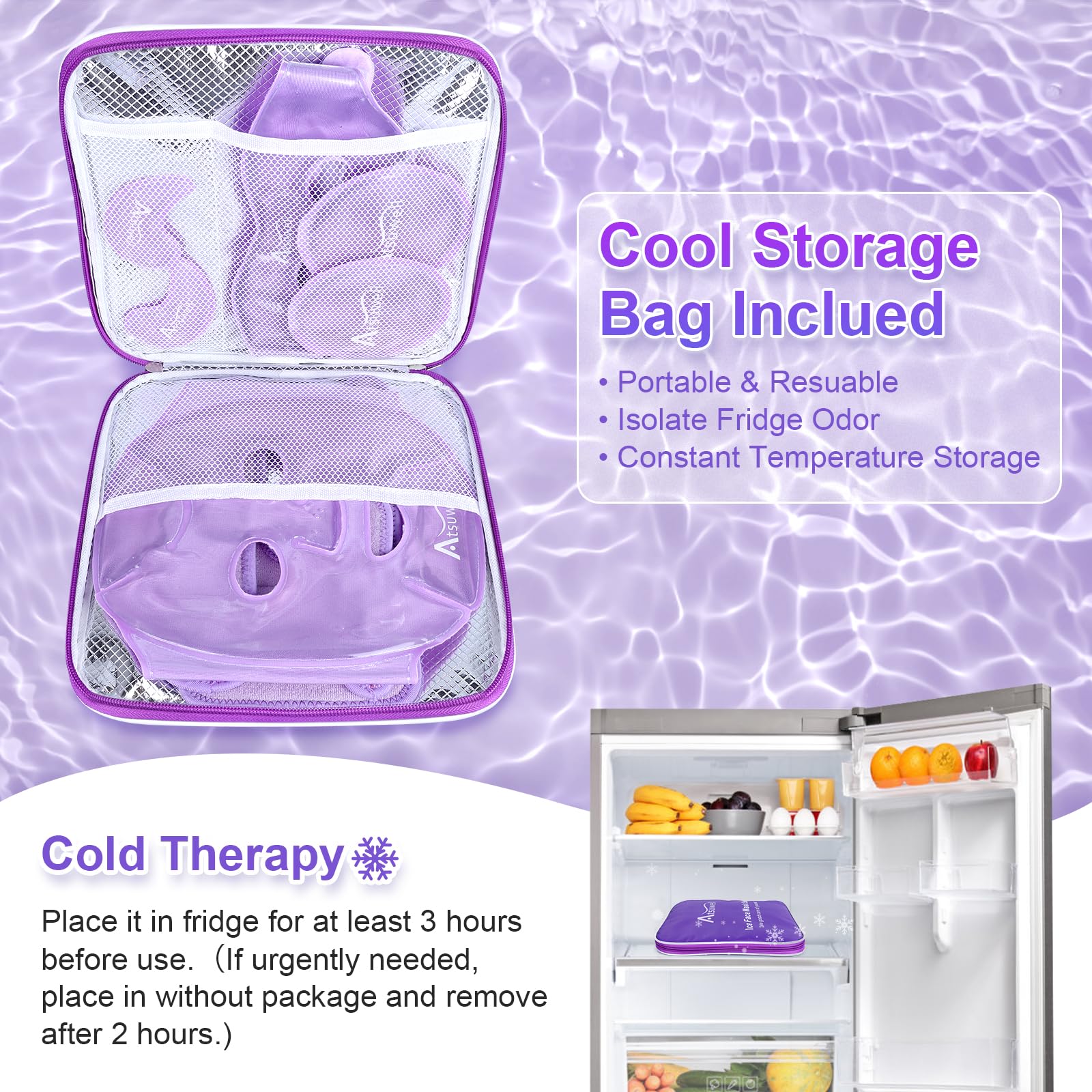 Atsuwell Cooling Ice Face Eye Mask Set for Dark Circles and Puffiness, 6 Gel Cold Packs for Face, Eyes, Soft Plush Lining Ice Pads Cold Compress, Relaxation, Cool Bag Included