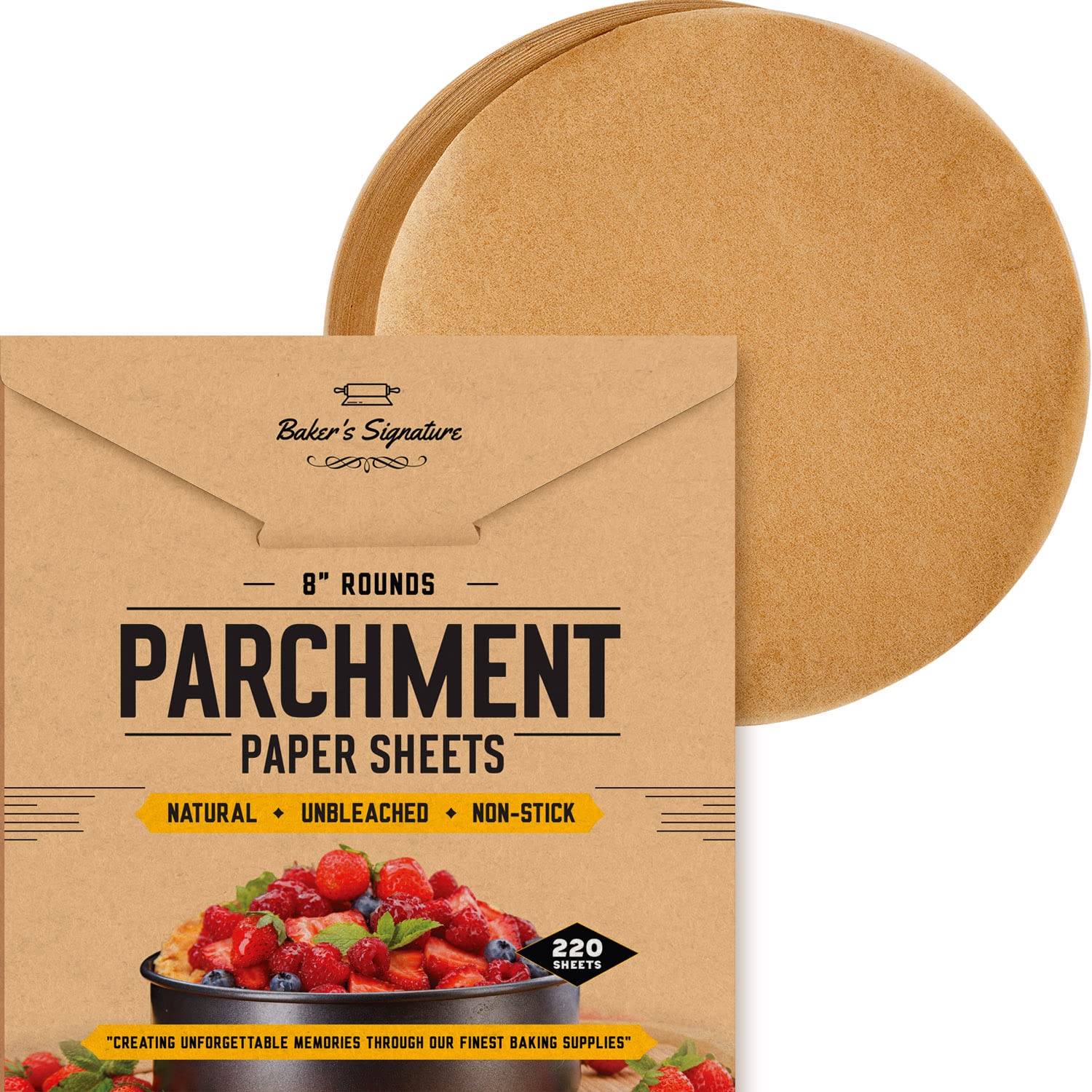 Photo 1 of [220 Liners] Heavy Duty 8 Inch Parchment Rounds Paper Baking Sheets | Precut Silicone Coated & Unbleached – Will Not Curl or Burn – Non-Toxic & Comes in Convenient Packaging