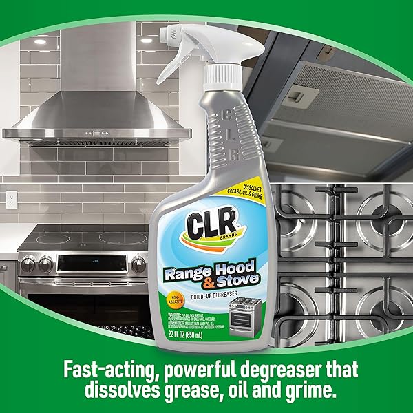 CLR BRANDS RANGE HOOD & STOVE BUILD UP DEGREASER, 22 FL. OZ., FAST ACTING, NON ABRASIVE CLEANER, WORKS ON GLASS STOVE TOPS, OVEN RACKS, BBQ GRILLS AND MORE
