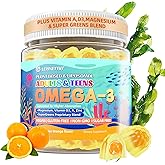 Vegan Omega-3 Gummies - 1000mg Algae Oil with 650mg DHA & 250mg EPA for Teens & Adults - Plus Vitamin D3, A,C, Lutein, Zeaxanthin, Magnesium for Eye & Immune Health, Brain - Sugar Free, Non-GMO, 60Cts