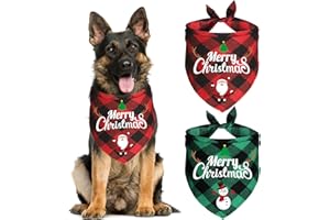 JOTFA 2 Pack Christmas Dog Bandanas, Multi Sizes Holiday Christmas Plaid Dog Puppy Bandana Scarf Costume for Small Medium Lar