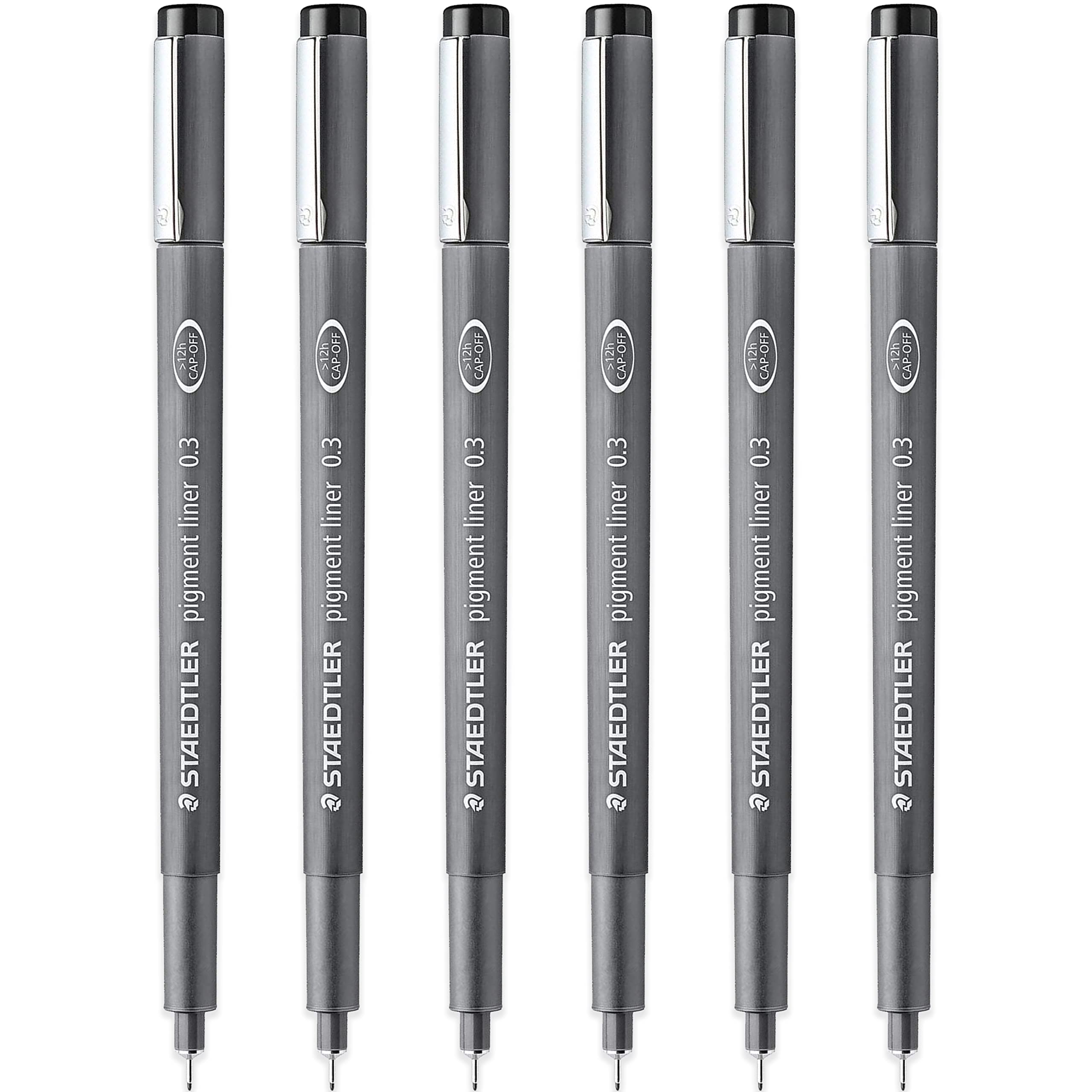 STAEDTLER 308 03-9 Pigment Liner Fineliner Pen - 0.3mm Nib - Black Ink - Pack of 6