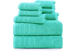 Casa Platino Bathroom Towel Set - 8 Pieces, 2 Large (30"x60") & 4 Washcloths, 100% Ring Spun Cotton - Aqua Sky