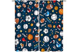 SENRUEGT Kids Bedroom Window Curtains, Basketball Soccer Baseball Sports Theme Teenage Boys Home Living Room Blackout Curtains,Decor 42x45 Inch