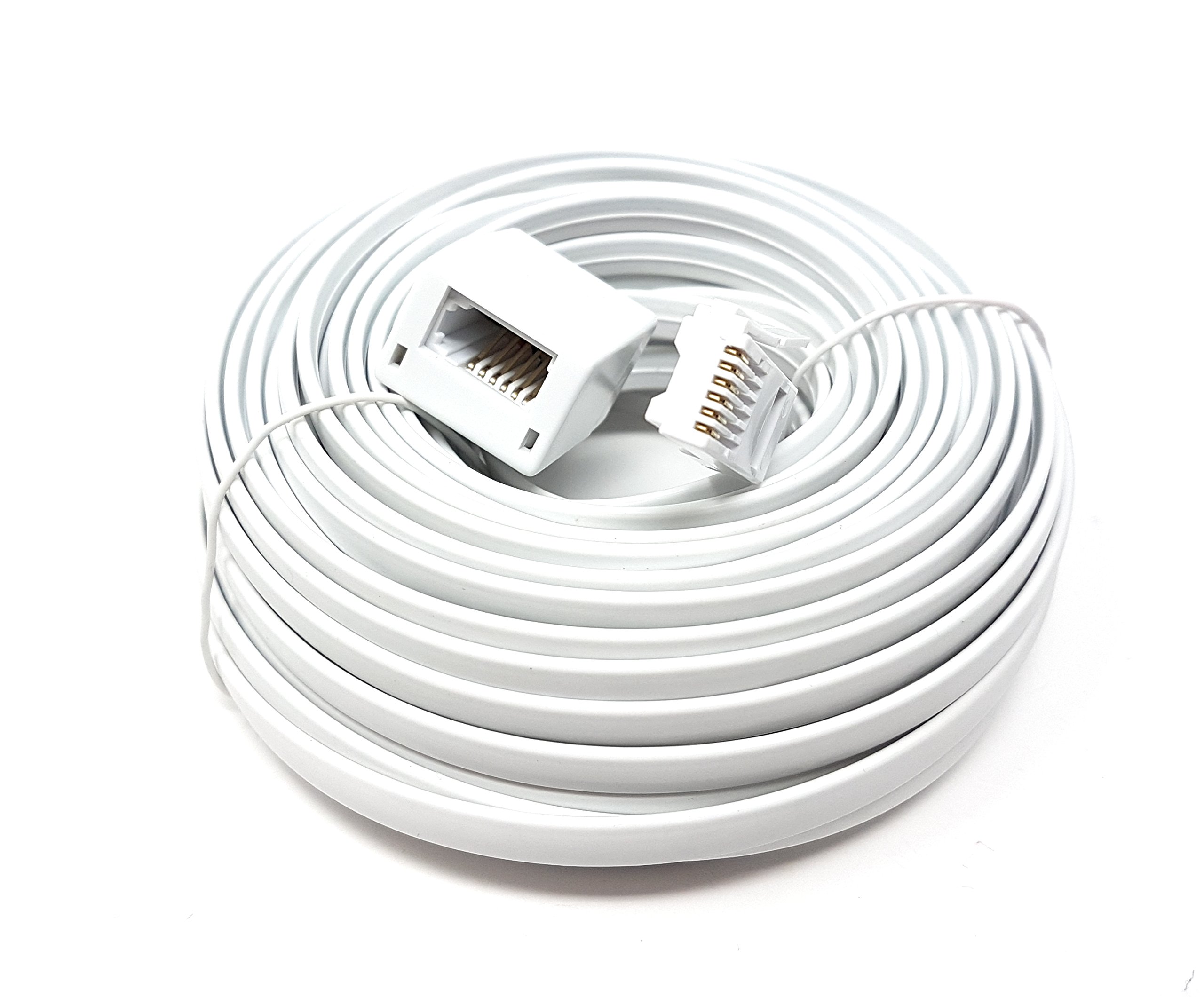 Maincore 15m long White BT Telephone Extension Cable Lead For Office & Home 6 Wire (631a) BT Male to BT Female (Available in 2m, 3m, 5m, 10m, 15m, 20m) (15m)