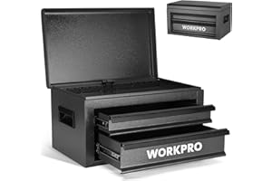 WORKPRO 15 Inch Metal Tool Box with 2 Drawers & 1 Top Storage, Heavy Duty Portable Tool Box with Handle for Garage, Office and Home, Up To 85 LBS Load Capacity