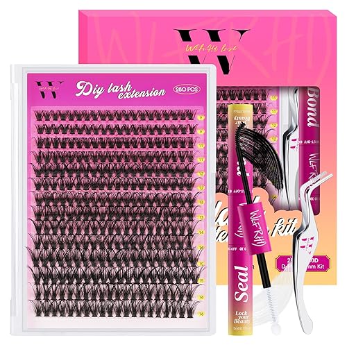 Lash Extension Kit 280PCS Eyelash Clusters 50D DIY Eyelash Extension Individual Lashes Natural Lash Clusters Kit with Lash Bond and Seal, Tweezers(D-Mix9-16mm)