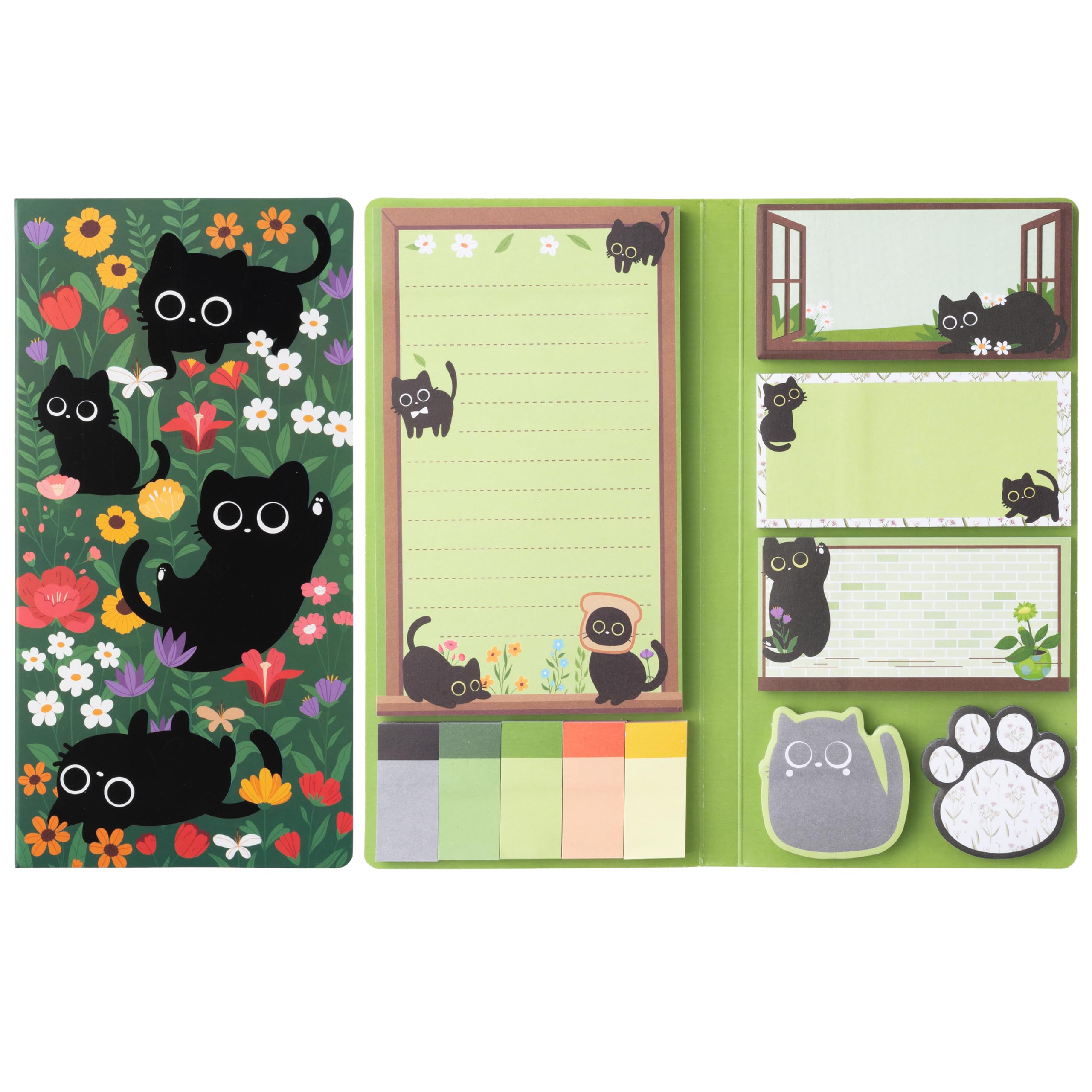 Photo 1 of B1ykin Sticky Notes Set - Cartoon Theme Cute Self-Stick Notes Pad Teacher Appreciation Gifts? Self-Adhesive Writing Memo Pages Sticky to Do Notepad for Kids Employee School Office (Black Cat Floral)