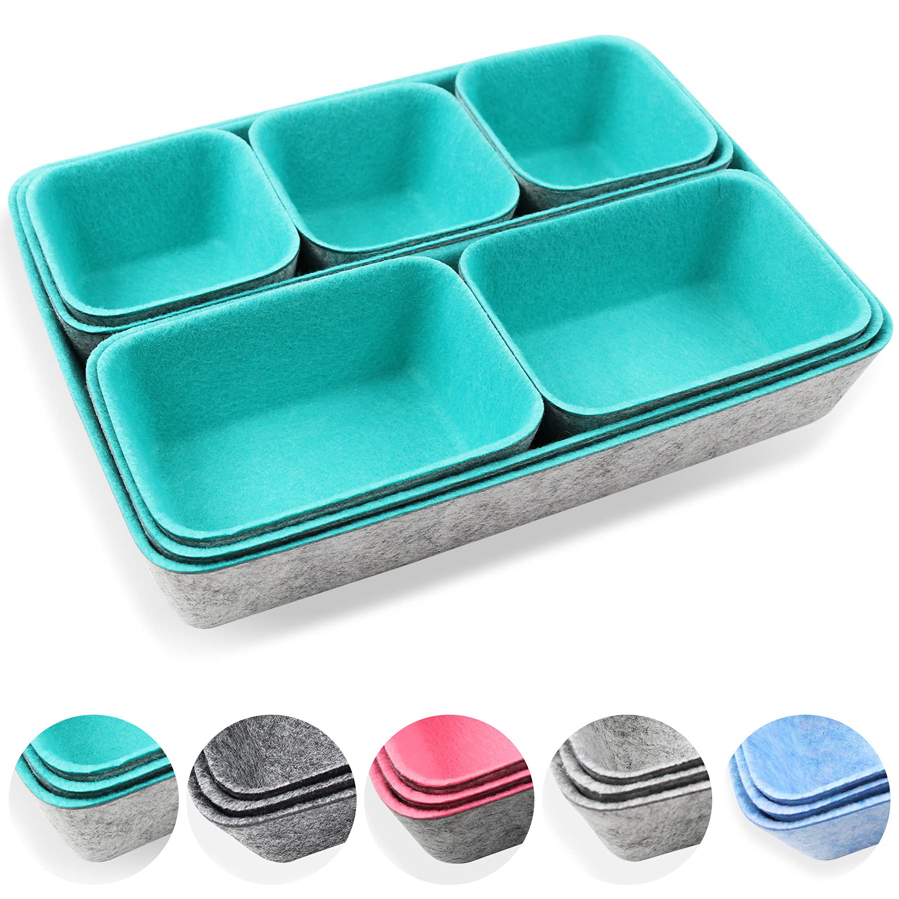 Newthinking Desk Drawer Organiser Trays, 8 Pack Square Organizer Box Stackable Dividers, Save Desk Space Dividers Box for Home Office Cosmetics Storage Boxes (Teal)