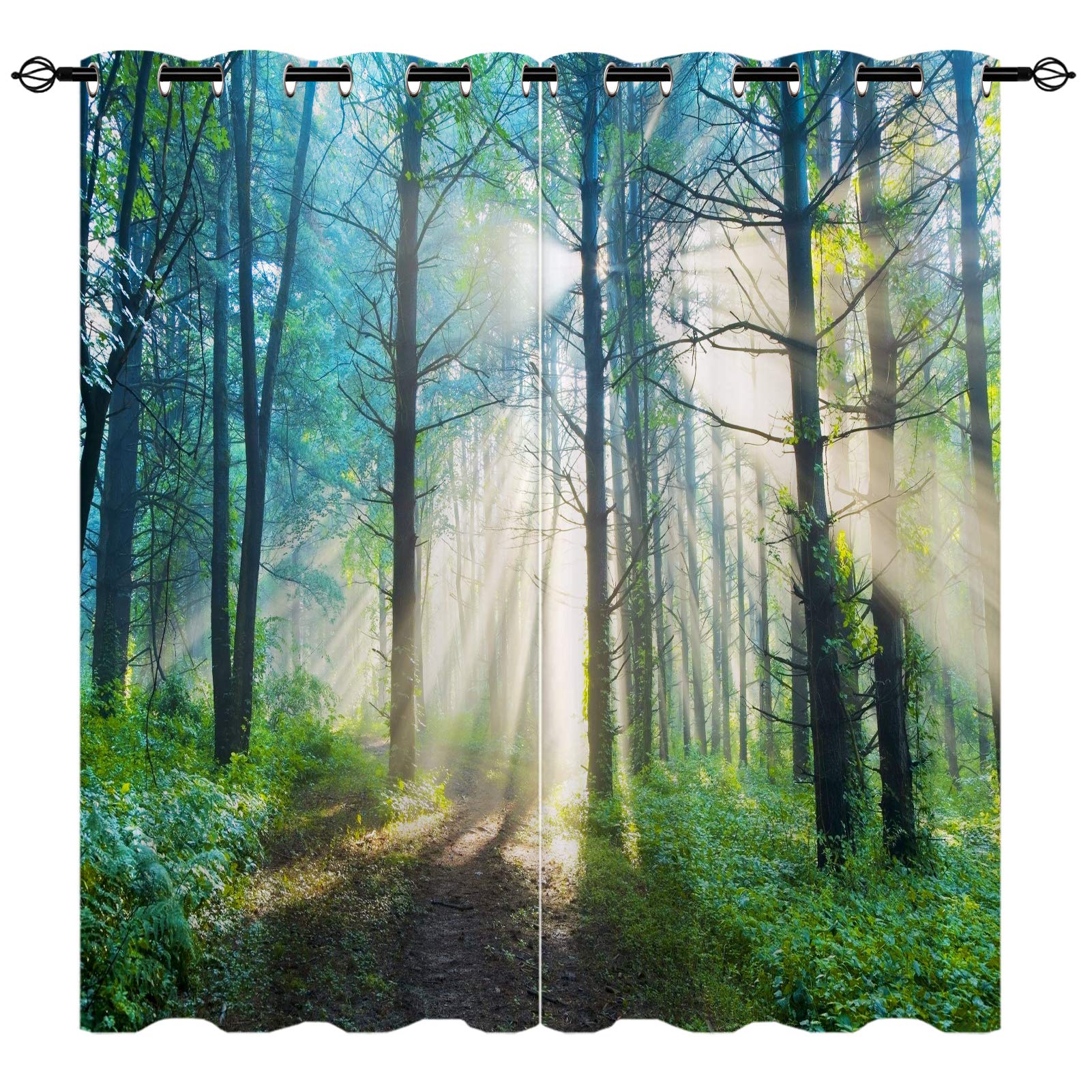 YUANZU Forest Curtains, Wild Natural Landscape Trees Scenery 3D Patterns Microfiber Blackout Fabric Eyelet Window Drapes for Living Room Bedroom Set of 2 Panels W117cm (46") x D137cm (54")
