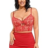 Popilush Bustier Corset Crop Tops for Women V Neck Lace Bralette with Underwired Racerback Adjustable Straps