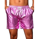 Lars Amadeus Metallic Shorts for Men's Rave Elastic Drawstring Disco Holographic Shiny Hot Shorts with Pocket