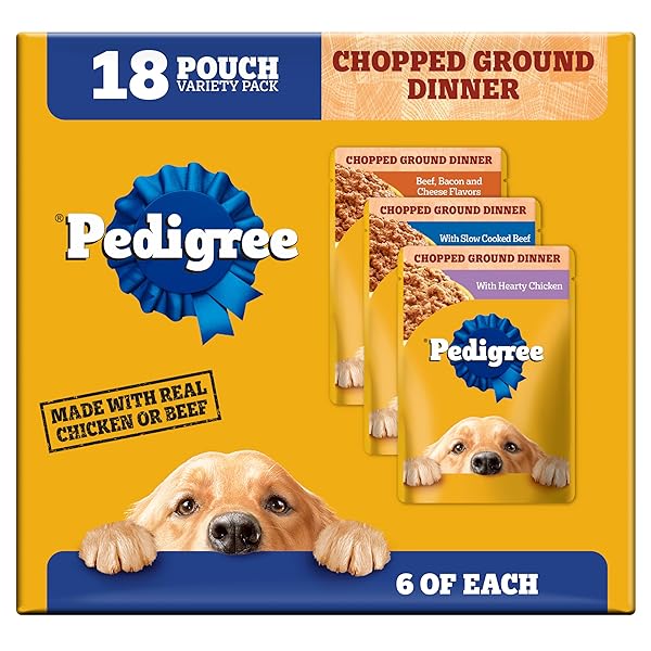 PEDIGREE CHOPPED GROUND DINNER WET DOG FOOD POUCHES VARIETY PACK, 3.5 OZ POUCHES, 18 COUNT