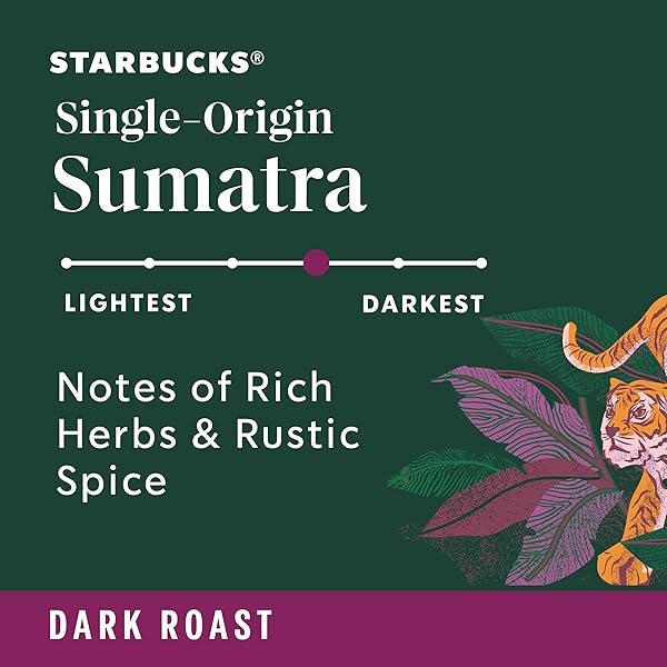 STARBUCKS K-CUP COFFEE PODS, DARK ROAST COFFEE, SUMATRA, 100% ARABICA, 1 BOX (10 PODS)