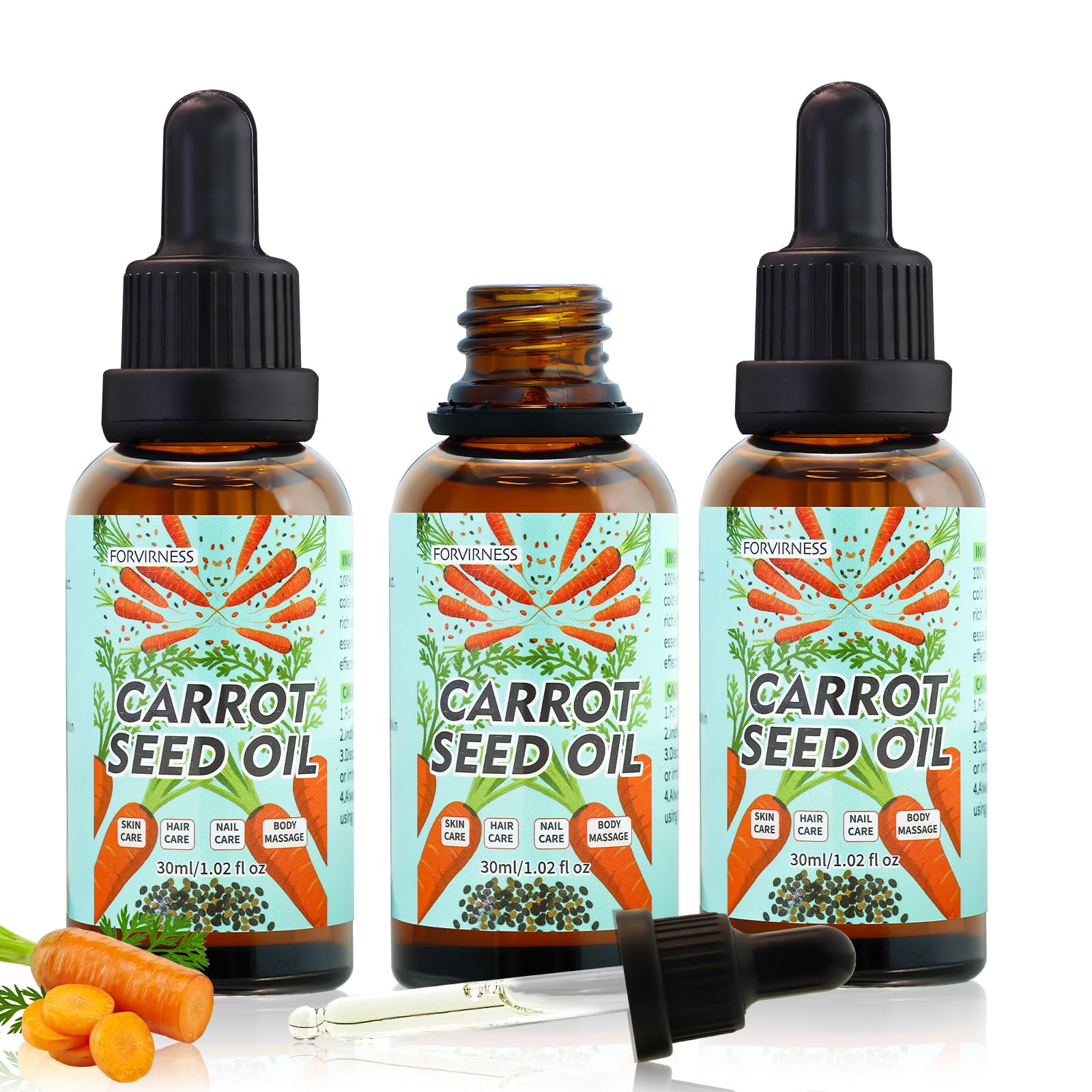 Photo 1 of 3Pack Carrot Seed Oil, Pure Unrefined Cold Pressed Daucus Carota Moisturizer for Hair Skin and Nails, Carrot Seed Moisturizer with Caratone for Face and Lip Care, Body Massage oil