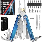 BIBURY Multitool Pliers with Blue Titanium Handle &amp; 440A Knfie, BI2049BL | Pocket Knife, Full Size Scissors, YG12 Wire Cutters, T-Shank Saw &amp; Sheath, EDC Multi Tool for Camping Hiking, Gifts for Men