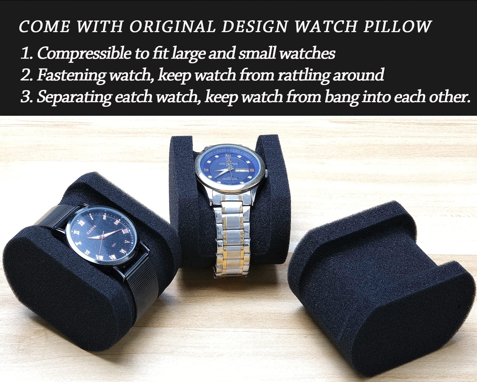 RIGICASE Hard Compact Watch Roll travel case, 2 Slots Portable holder and Organizer with Soft Pillow, keep watch from moving(fit up to 55 mm)