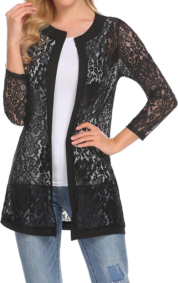 Finejo Damen Eleganter Blazer Festlich Lang Bolero Jacke Kragenlos ...