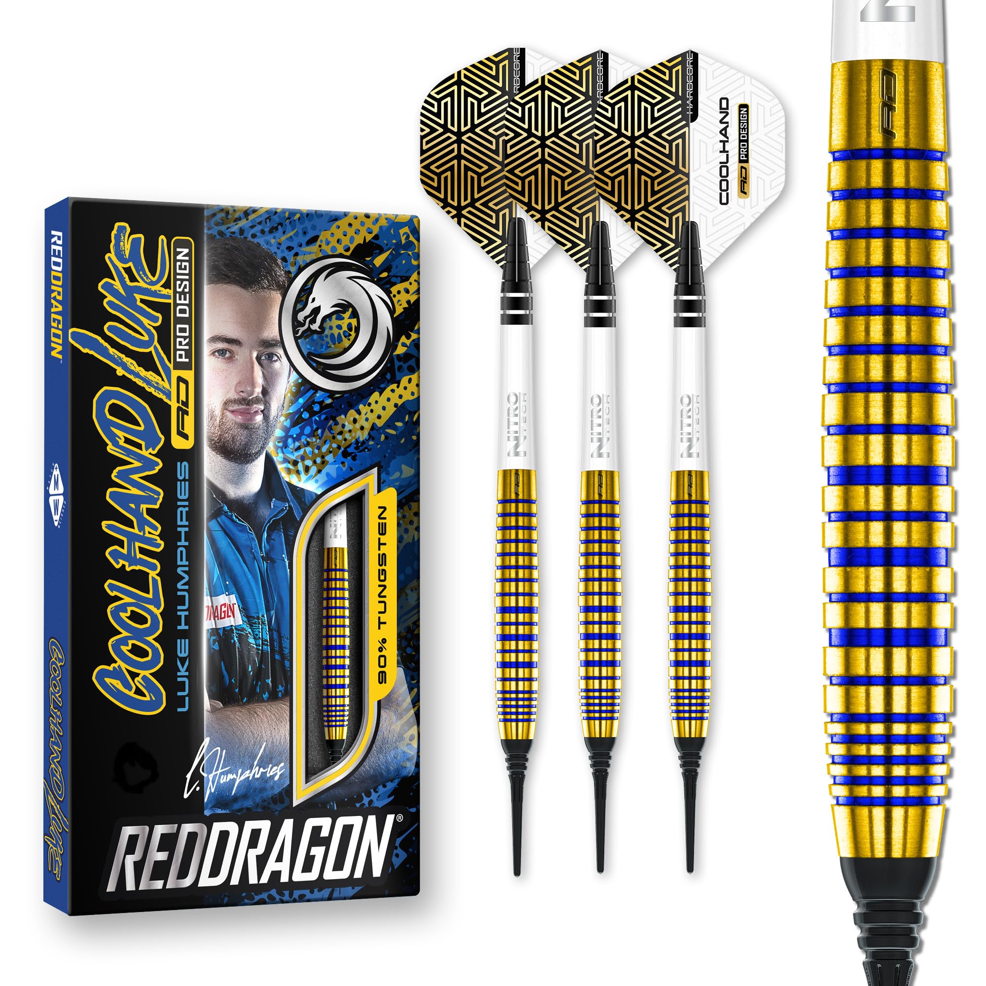 RED DRAGON Luke Humphries TX3 Gold SE 20 Gram Premium Tungsten Softip Darts Set with Flights and Stems