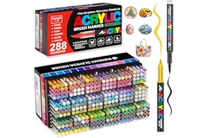 288 Colors Acrylic Paint Markers, Soft Brush Tip Paint Pens for Rock Painting, Glass,Wood,Canvas,Ceramic, Fabric & DIY Crafts