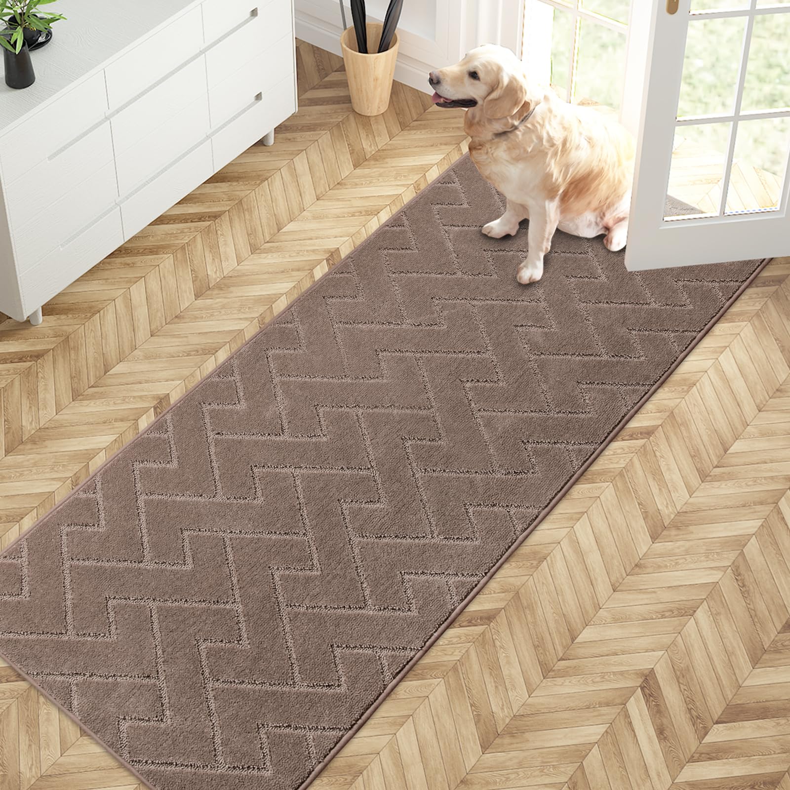 Photo 1 of PURRUGS Dirt Trapping Door Mat 32" x 70", Non-Slip Machine Washable Entry Rug, Shoe Scraper, Dog Doormat, Super Absorbent Welcome Mat for Front & Back Door, Muddy Wet Shoes & Paws, Grayish Brown