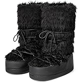 IXU Women's Fuzzy Snow Boots Winter Mid Calf Faux Fur Boots Lace-up Warm Winter Boot