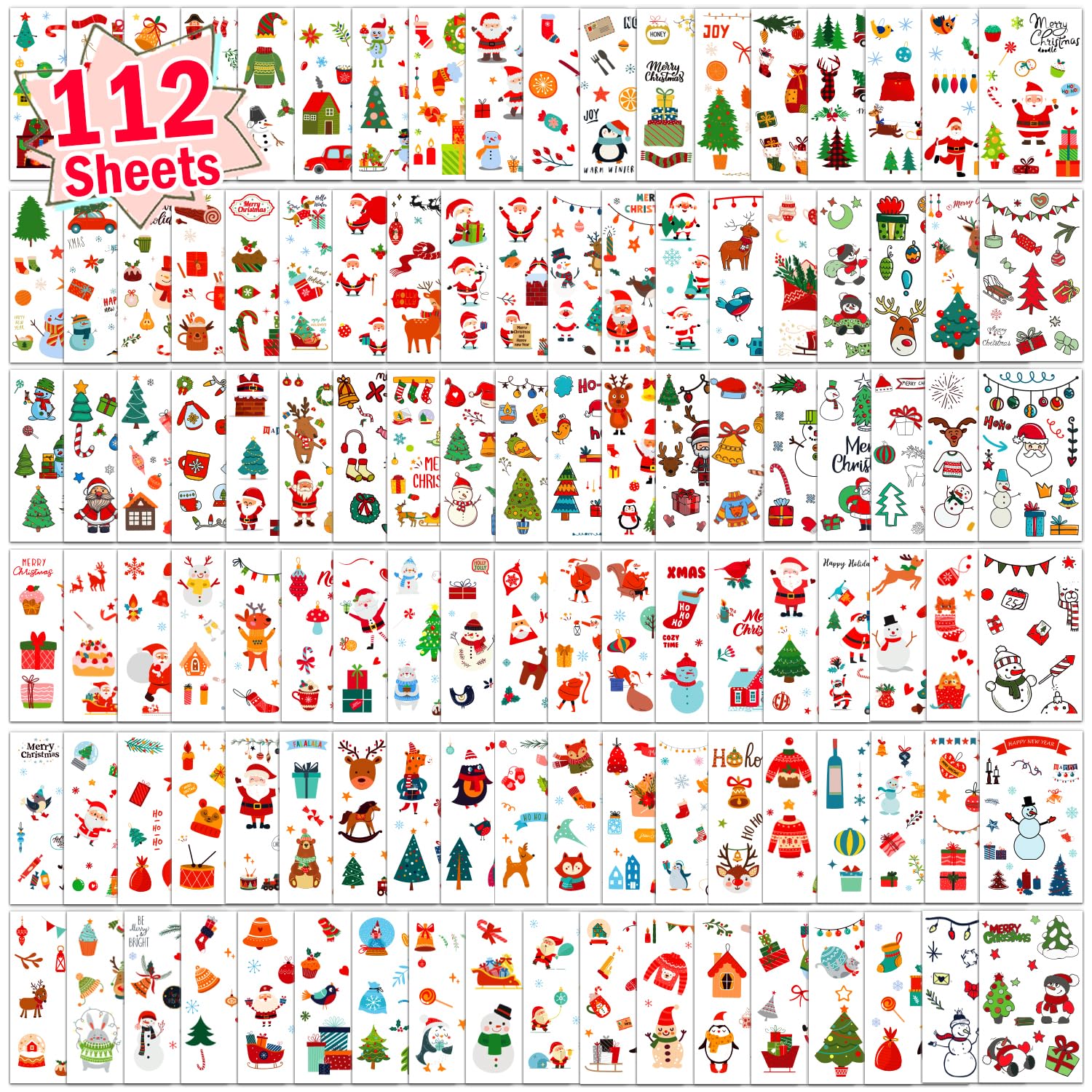 PARTYWIND 112 Sheets (1200 Styles) Kids Temporary Tattoos for Christmas, Christmas Holiday Party Supplies Favors, Xmas Stocking Stuffers, Goodie Bags Fillers Toys for Boys and Girls