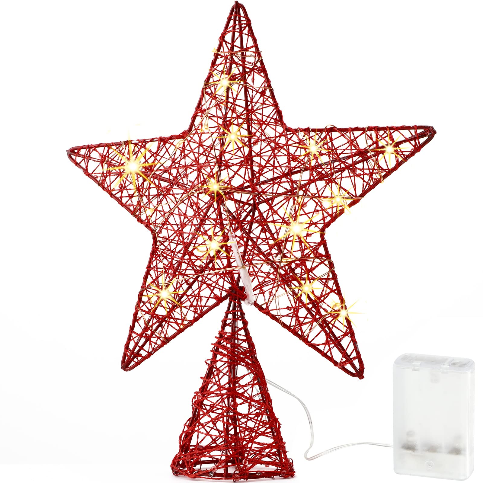 Photo 1 of 10 Inch Christmas Star Pentagram Tree Topper with Warm LED Lights for Xmas Tree Decorations (Red)