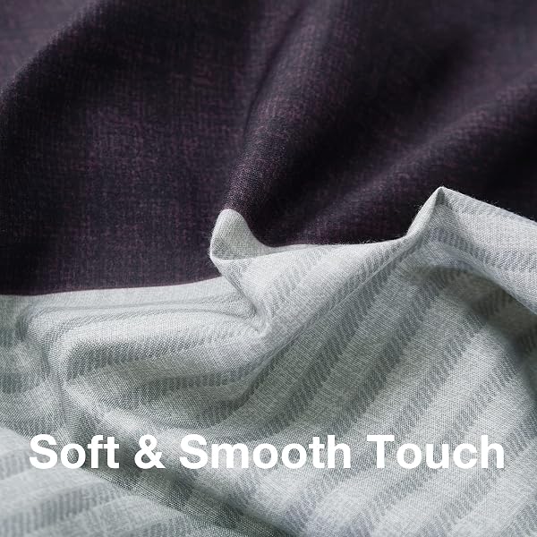 8HMOON STRIPED BED SHEET SET SOFT MICROFIBER WRINKLE FREE FULL SHEET SET – 1 FITTED SHEET, 1 FLAT SHEET AND 2 PILLOWCASES – ELASTIC DEEP POCKET 4 PIECE BEDDING SET (PURPLE, FULL)