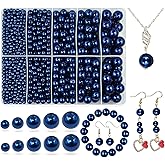 Dark Blue Pearl Beads for Jewelry Making, 1750pcs Dark Blue Pearl Craft Bead with Hole 4mm 6mm 8mm 10mm 12mm Loose Spacer Bead for Necklace Bracelet Wedding Dress Decor