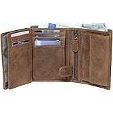 DiLoro Mens Wallet RFID Blocking Genuine Full Grain Leather Bifold Wallet with Flip ID Coin and Secure Zip Compartment Extra Large (Dark Hunter Brown)