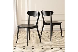Grewood 100% Solid Oak Wood Dining Chairs,Mid Century Modern Dining Chairs with Rounded Backrest,Kitchen,Dining Room Chairs Set of 1/2/4 (2, Black Color)