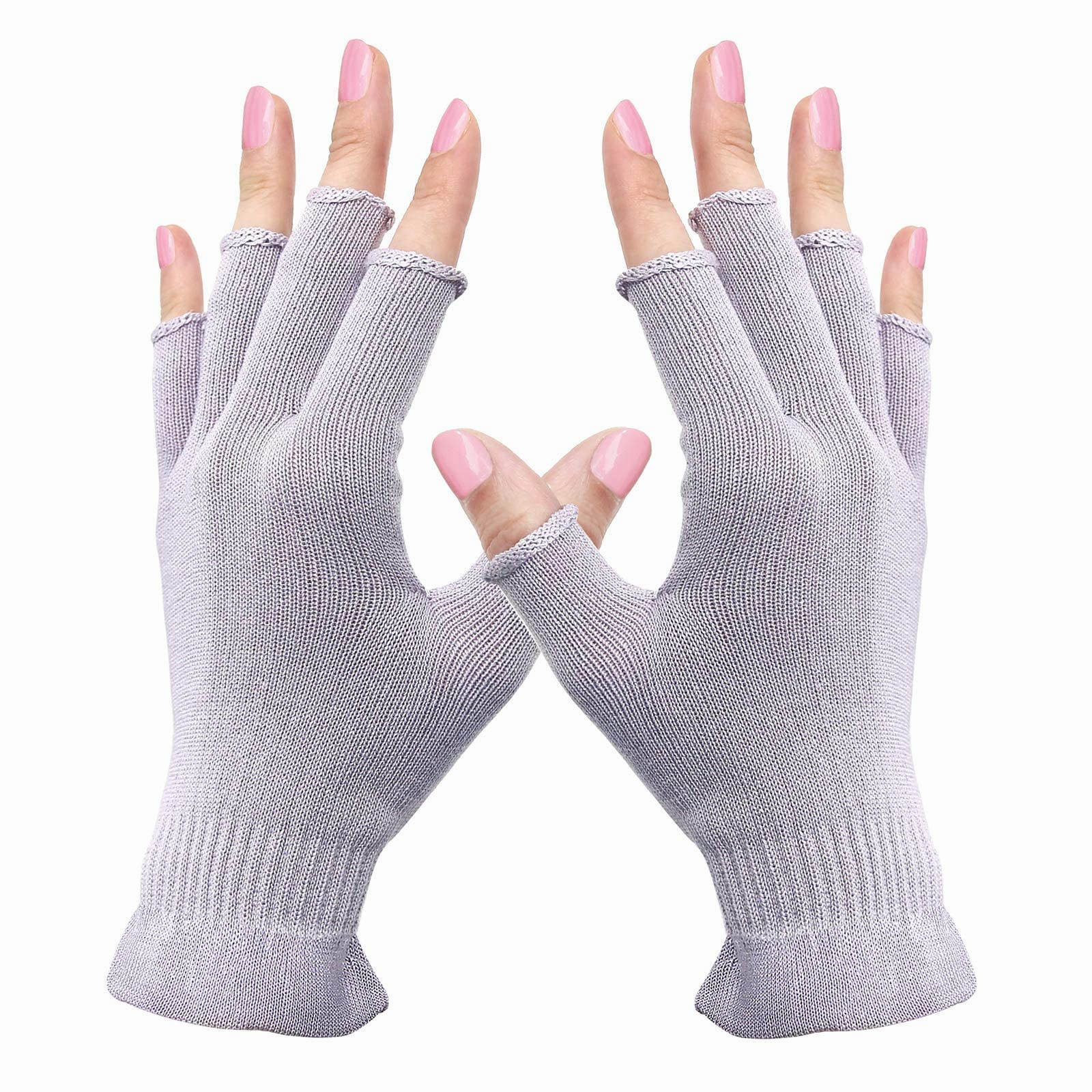 Migliore Wear 2 Pairs Fingerless Gloves, Touchscreen Half Finger Moisturising Gloves, Anti UV Nail Gloves for Dry Hands, SPA, UV Protection, Nail Art