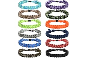 Lorfancy 12 Pcs Paracord Bracelets for Men Boys Kids Survival Bracelet Teen Adjustable Friendship Braided Bracelets Outdoor Camping Climbing Gift