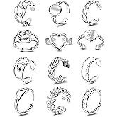 Subiceto 12Pcs Stainless Steel Rings for Women Silver Plated Aesthetic Jewelry Rings Adjustable Open Stackable Rings Trendy Knuckle Thumb Finger Rings Size 6-9 Indie Rings