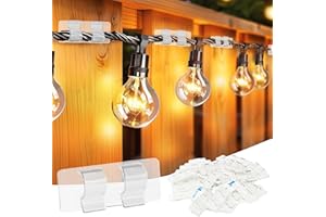 Dazzle Bright Hooks for Outdoor String Lights Clips, 60Pcs Heavy Duty Cable Clips Waterproof Adhesive Strips for Hanging Christmas Light, Outside UV-Resistant Clear Sticky Cord Holders Rope Organizer