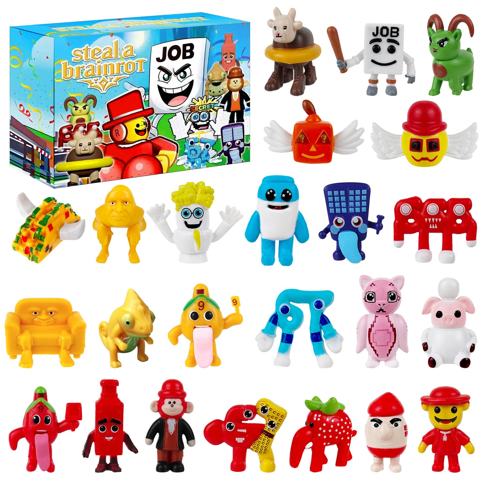 Steal a Brainrot Action Figures Set,Steal a Brainrot Collectible Figures for Kids&Adults,Esok Sekolah 67 Strawberry Elephant Raccooni Jandelini,Creative Desk Decor Gifts for Fans,Friends,Kids (24 PCS)