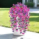 Artificial Flowers for Outdoors Decoration, 4Pcs Fake Hanging Flowers Morning Glory UV & Fading Resistant, Artificial Faux Plants Deocr for Home Porch Patio Balcony Planter Yard Garden Farmhouse
