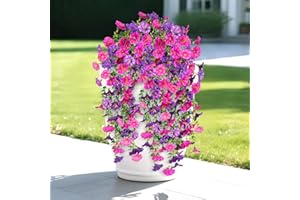 MEGAPUXIN Artificial Flowers for Outdoors Decoration, 4Pcs Fake Hanging Flowers Morning Glory UV & Fading Resistant, Artificial Faux Plants Deocr for Home Porch Patio Balcony Planter Yard Garden Farmhouse