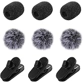 SHENLIU 9 Pcs Lavalier Microphone Windscreen Kit, 6 Pack Furry and Foam Mic Covers with 3 Pack 360&deg; Rotatable Cable Clips, Universal Lapel Mic Accessories(for 1.8mm Round &amp; 5mm Flat Cables)