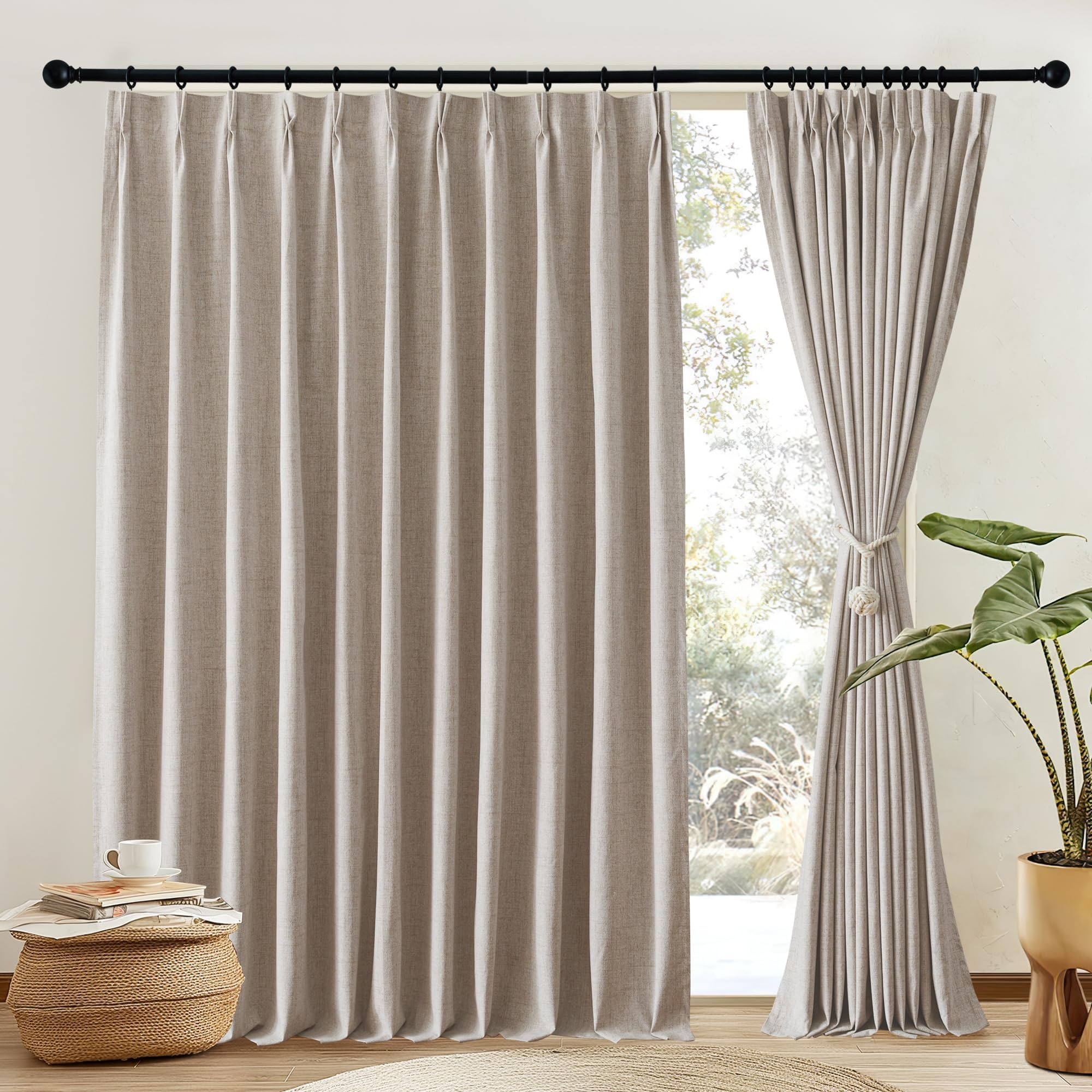 Photo 1 of NICETOWN Oatmeal 100% Blackout Curtains 84 inches Long for Sliding Door, Pinch Pleated Thermal Window Treatments Sound Reducing Room Divider for Bedroom/Kids Room, W66 x L84, 2 Panels