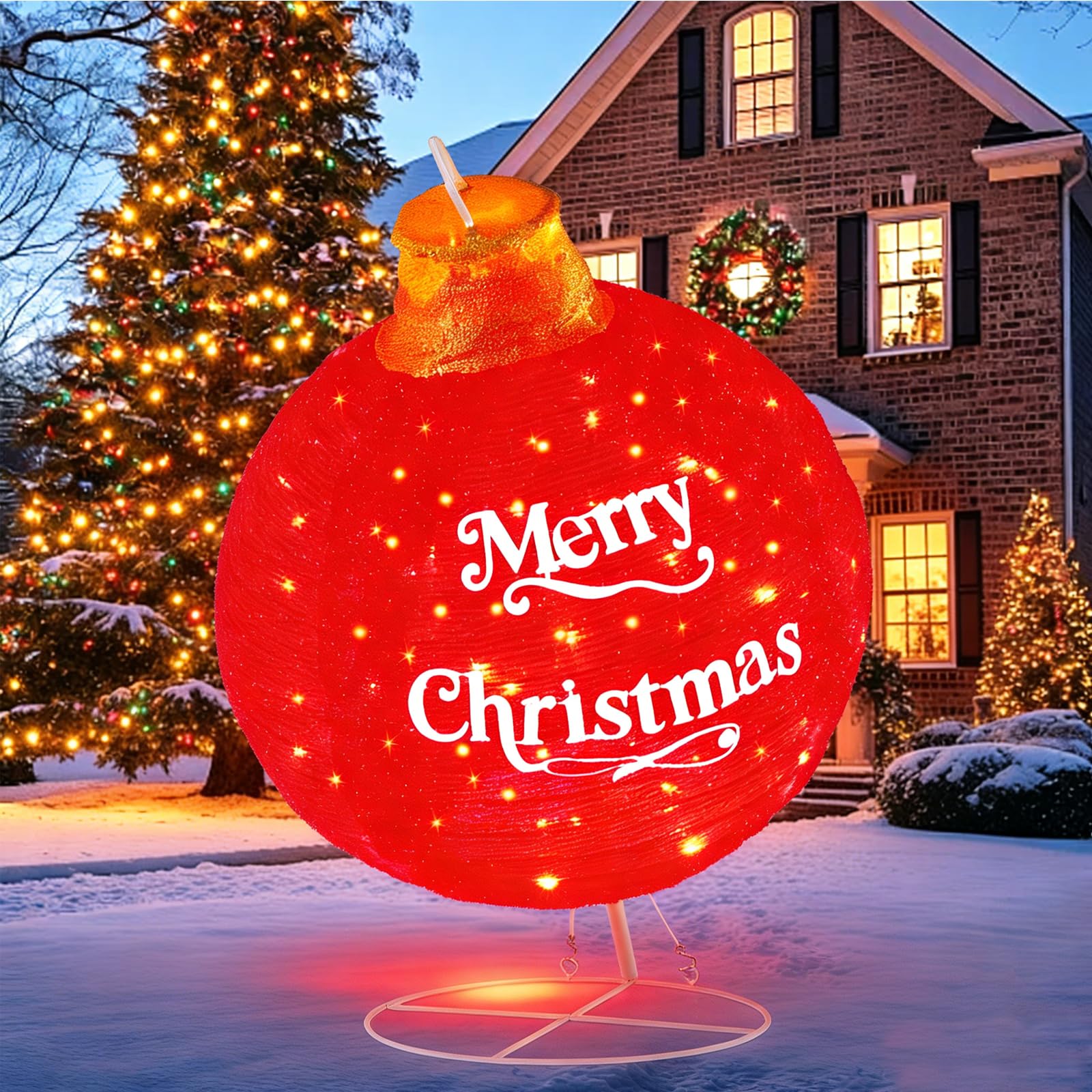 Photo 1 of 2-Pack Lighted Pop-Up Outdoor Christmas Ornaments Set, Large Outdoor Christmas Decorations for Yard Lawn with 185 LED Lights & 8 Modes, with Reinforced Metal Base