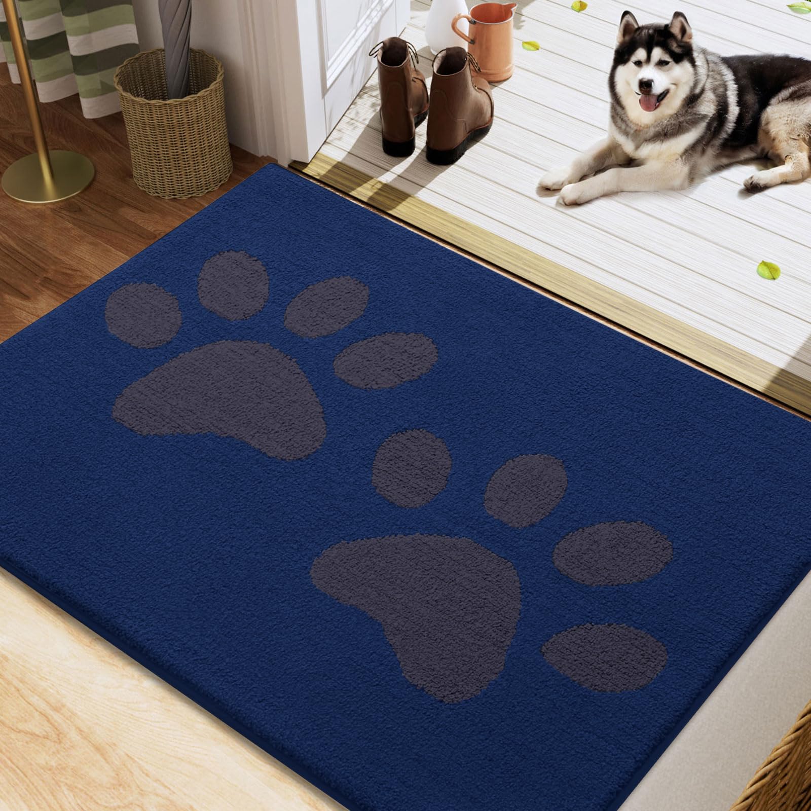 Buganda Dog Door Mat for Muddy Paws, Absorbent Dirt Trapper Washable Indoor Doormats, Non Slip Low-Profile Mud Mat for Dogs, Front Entrance Doormat for Inside Floor (40x32 Inches, Navy) Image Buganda Dog Door Mat for Muddy Paws, Absorbent Dirt Trapper Washable Indoor Doormats, Non Slip Low-Profile Mud Mat for Dogs, Front Entrance Doormat for Inside Floor (40x32 Inches, Navy) Image