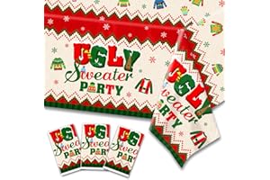 CMUSKO 3Pcs Ugly Sweater Tablecloths-Ugly Sweater Party Decorations Christmas Rectangular Plastic Table Covers for Christmas Party Supplies,Size 70.8X42.5inch
