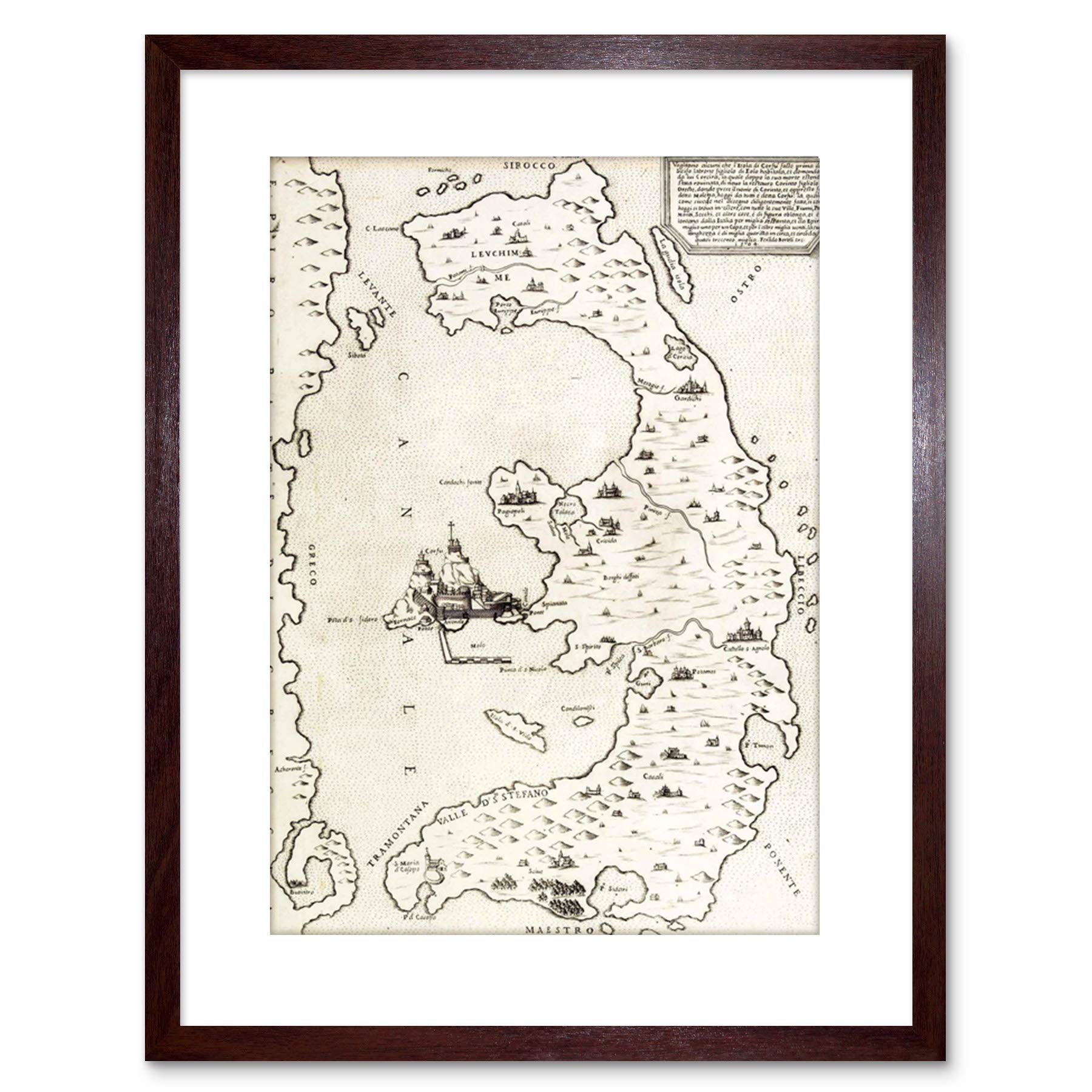 Wee Blue Coo 9x7 '' MAP GREEK CORFU GREECE FRAMED ART PRINT PICTURE MOUNT PHOTO F97X514